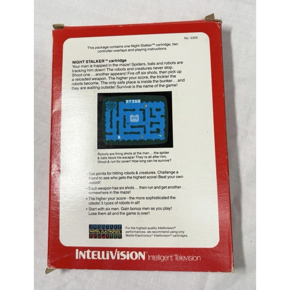 Night Stalker Intellivision 1979 Mattel Game w/ Box No.5305 Cartridge Untested‎